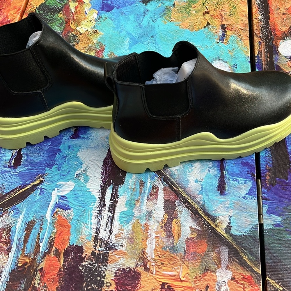 Black and Neon Green Ankle Boots - Picture 2 of 3